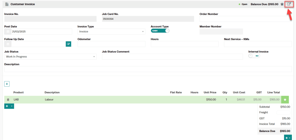 Workshop Software how to save my invoices as a pdf document showing invoice you require, click on the square/arrow icon lo…