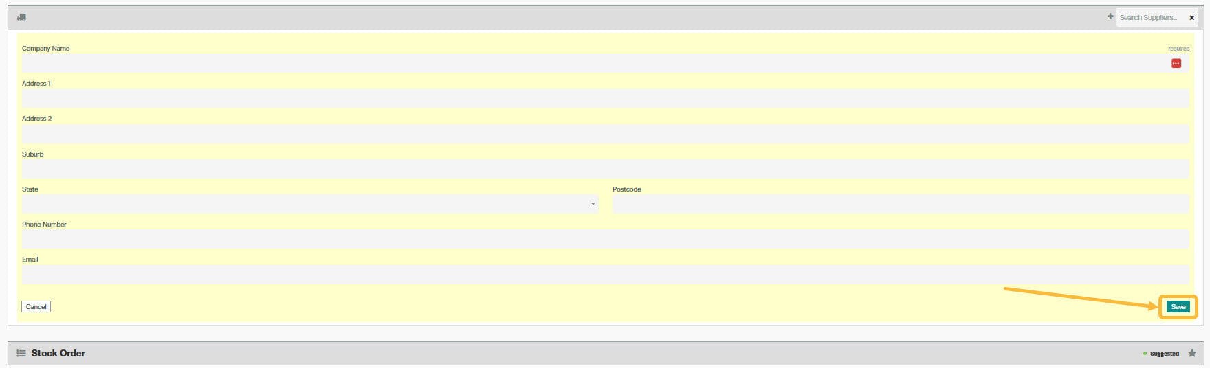 Workshop Software screen showing once you have completed this field click on the ’ save ’ button