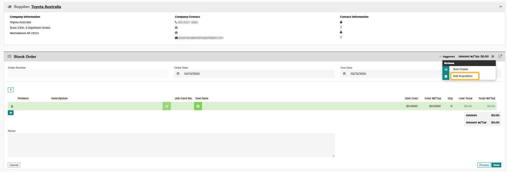 Workshop Software screen showing or use the ’ action star ’ icon and click ’ add acquisition ’