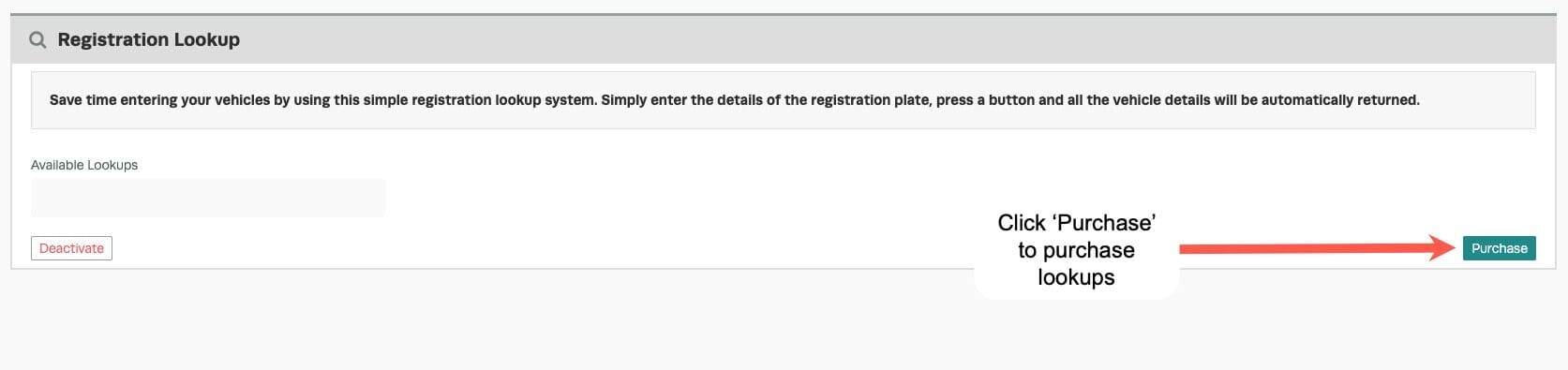 Workshop Software screen showing on the left-hand menu of workshop software, browse to integrations -> automot…” class=”wp-image-48348″>
2. Click Activate.
![Workshop Software screen showing to purchase the lookup’s click on the ‘purchase’ button