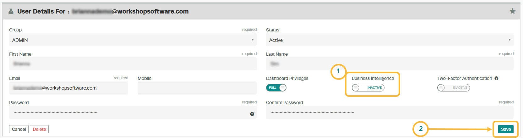 Workshop Software screen showing the click on the green ‘save’ button to save the changes you have made