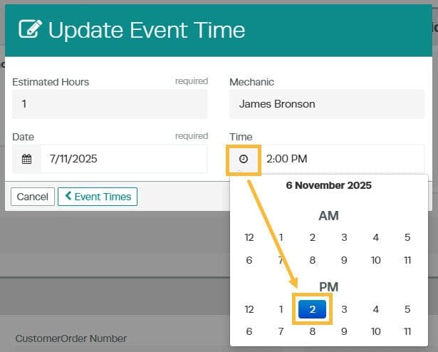 Start Time field in the Event Time editor for scheduling the job