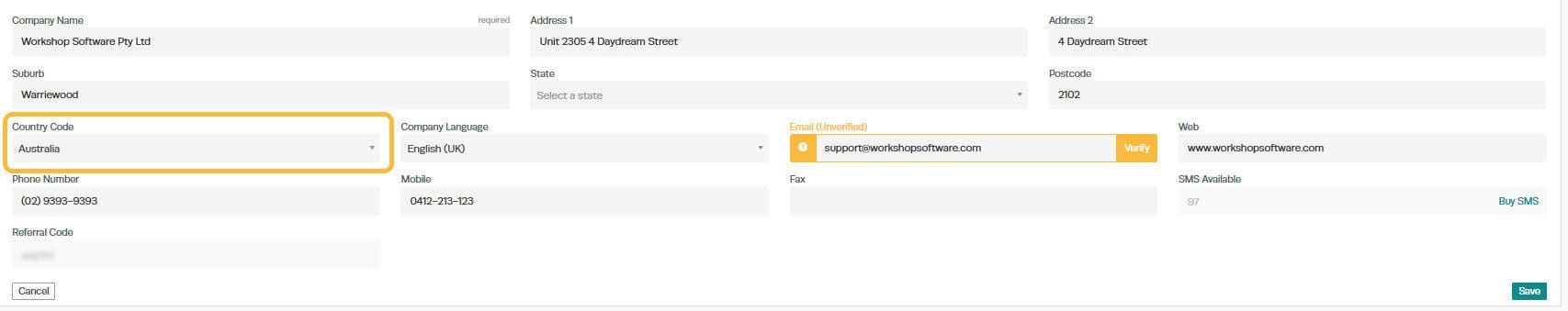 Workshop Software change your country code in workshop software showing dropdown box under ’ country code’ and select the …