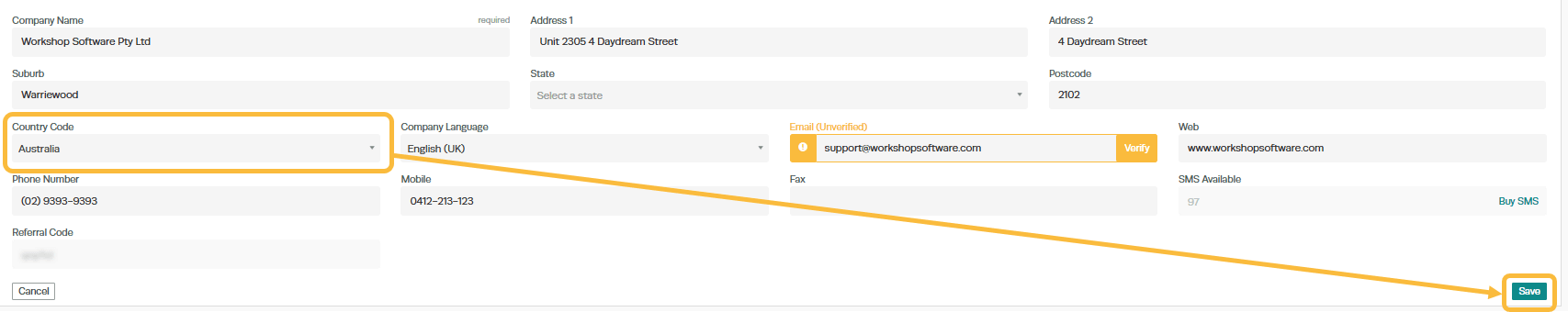 Workshop Software change your country code in workshop software showing ‘save’