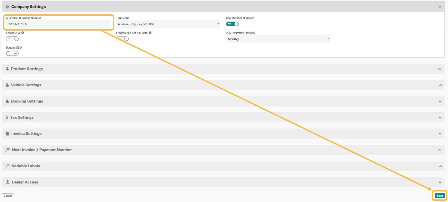 Workshop Software screen showing once your abn has been entered, scroll down to the bottom of the page and cli…