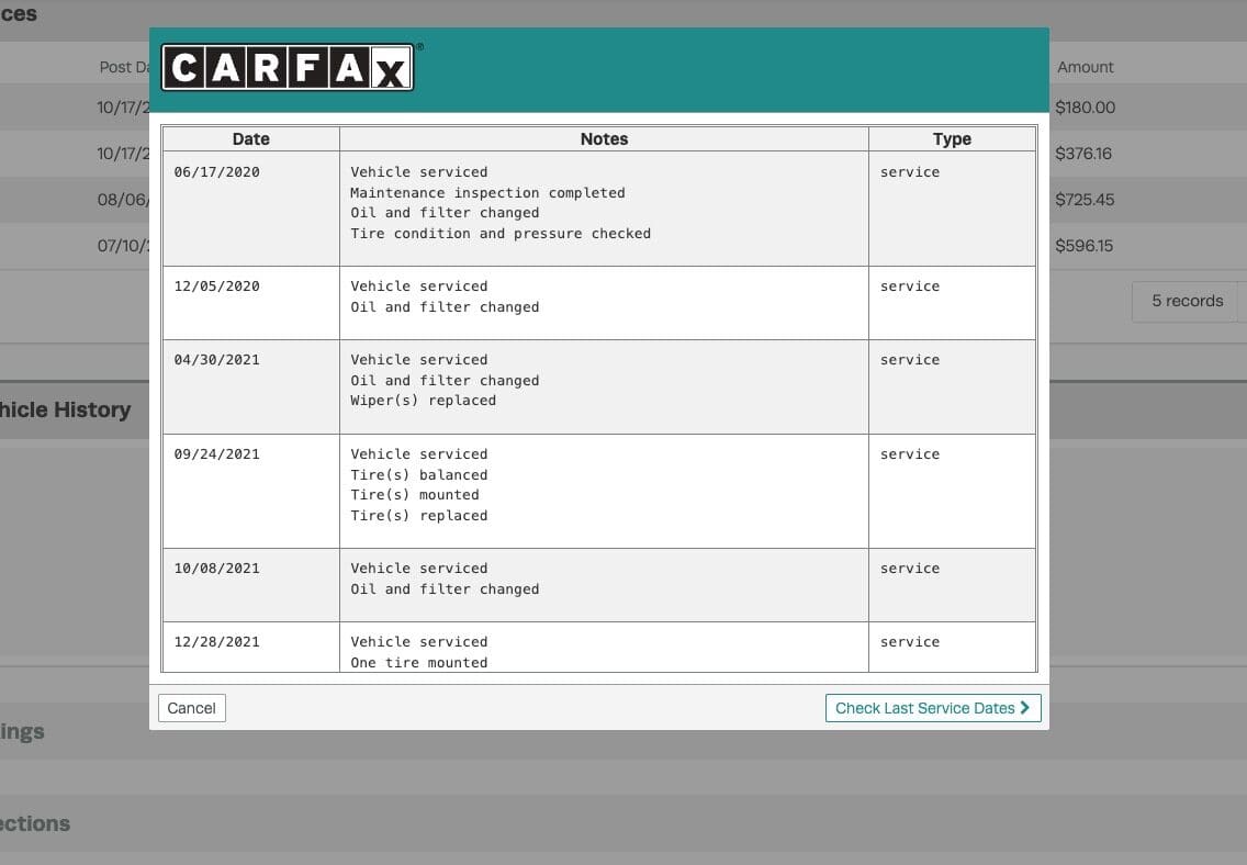 Workshop Software screen showing all available history service dates and service history notes will be display…