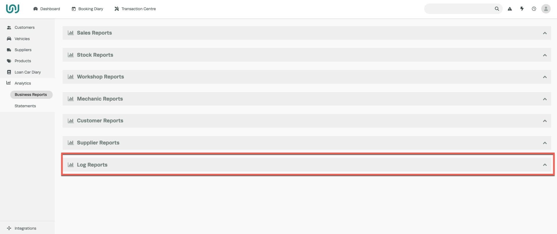 Workshop Software screen showing the event log can be accessed by click on analytics -> business reports -> lo…