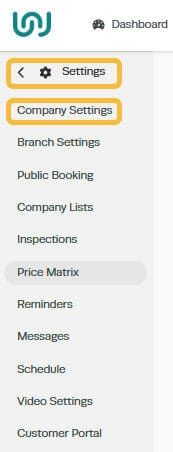 Workshop Software set up prompts to help me update rego/wof + other due dates showing ’ settings ’ and then ’ company sett…
