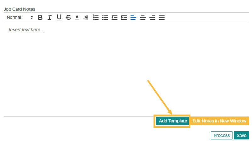 To enter the template on a job card: screenshot 6