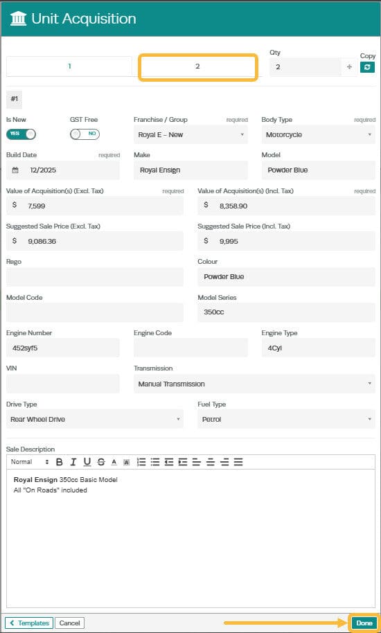 Workshop Software screen showing once all details have been entered in, click on the ’ done ’ button located o…