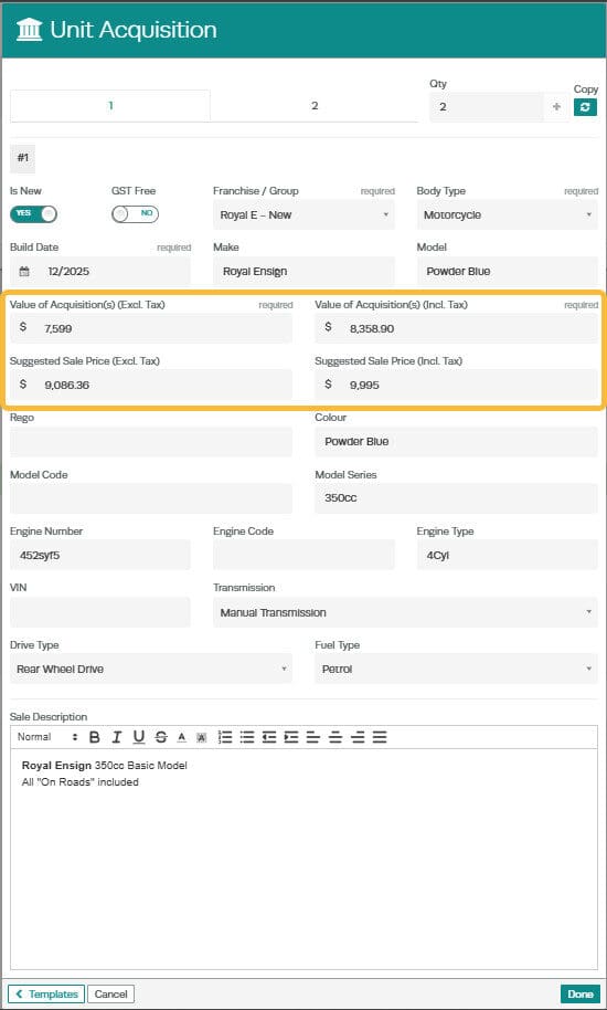 Workshop Software screen showing fill in the rest of the information of the box, if the template has been set …