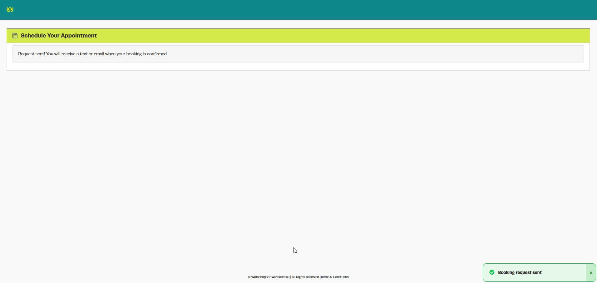 Workshop Software screen showing once a customer fills in their details and chooses a booking time, they will …