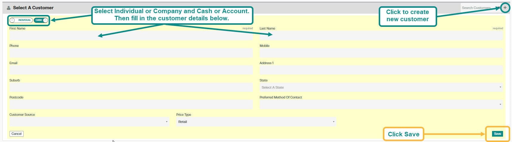If the invoice is for a new customer: screenshot 3
