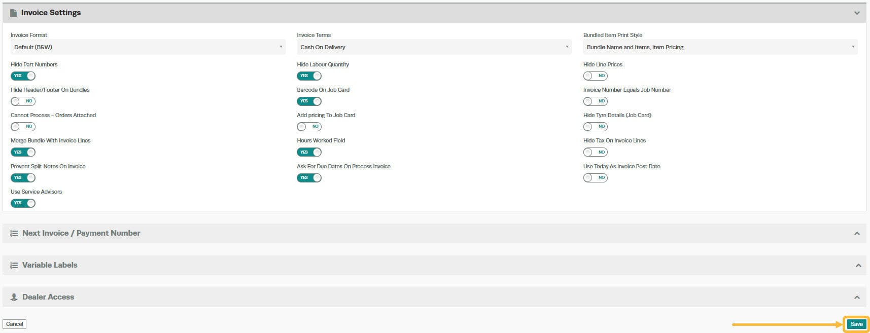 Workshop Software screen showing scroll down to the bottom of the page, click on the ’ save ’ button located o…