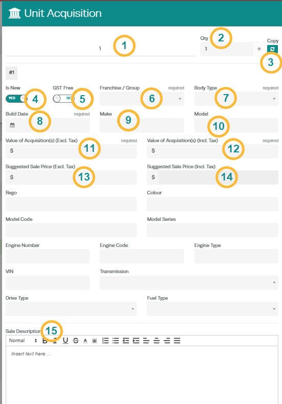 Workshop Software screen showing if you have set up unit templates you can select a template, if not you can a…