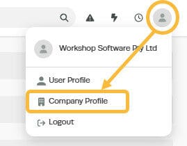 Workshop Software add my company logo to invoices showing ’ person ’ icon at the top right of the page and then click on ‘…