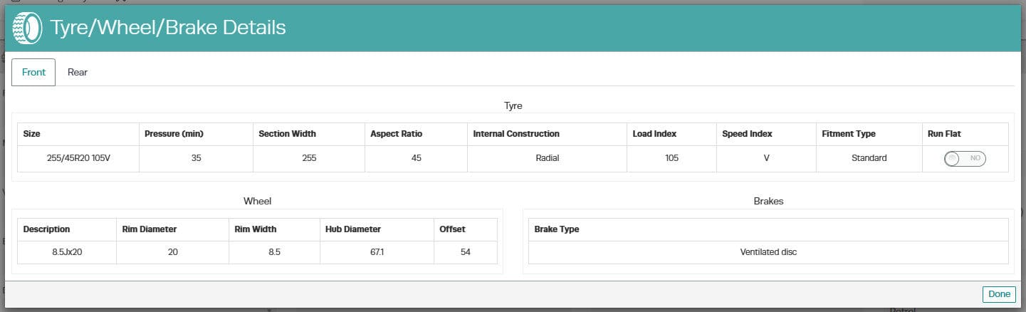 Finding Tyre details for a registered vehicle screenshot 6