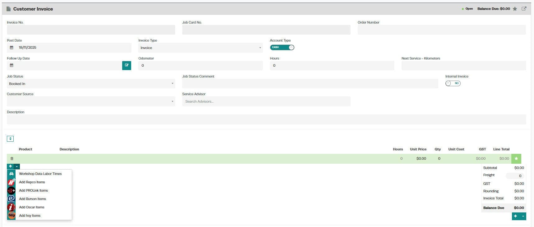 4. Enter the details into the invoice screenshot 5