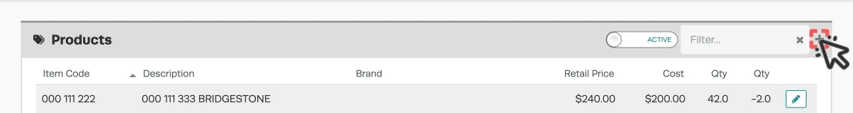 Top banner in Workshop Software’s Product list page, a cursor indicates to click indicates the + icon in the top right hand corener.