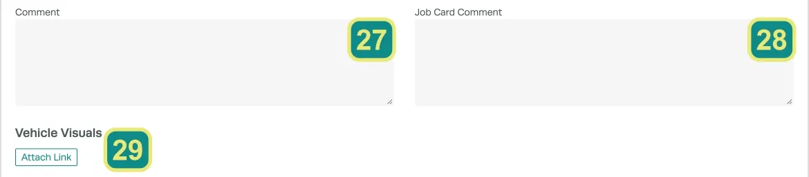 3 numbered fields inside Workshop Software’s Product page, Comments and Vehicle Visuals.