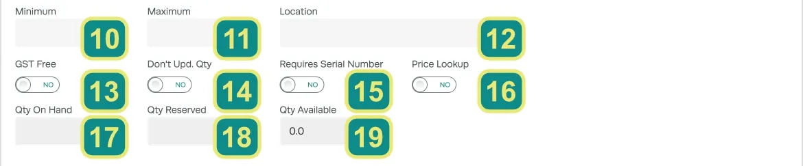 Numbered Product Stock Fields.