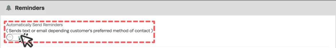 A screenshot of the Reminders card before activating reminders. The Activate toggle is highlighted.