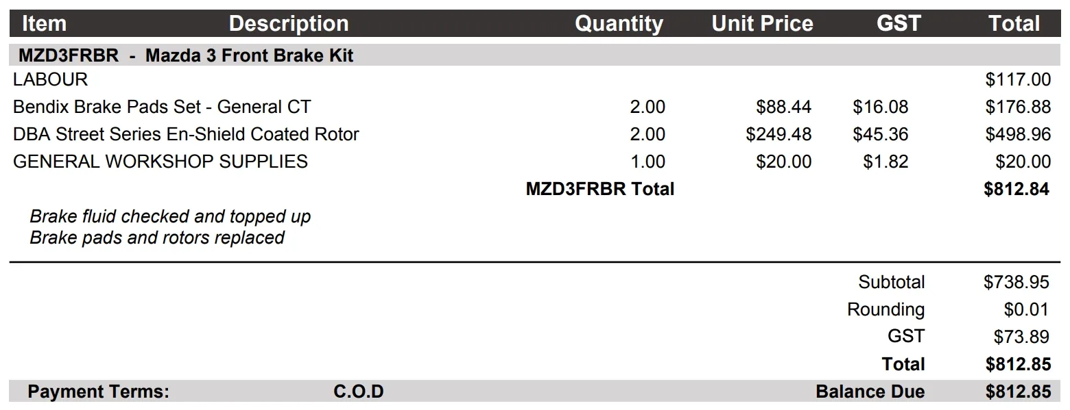 A cropped screenshot of an Invoice showing how Bundles will display.