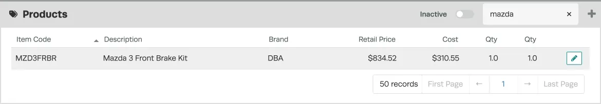 A screenshot of the Product list in Workshop Software showing a Bundle.
