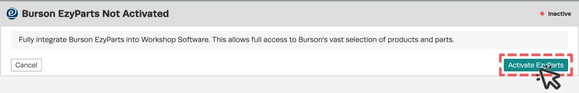 An image of the Burson EzyParts Integration card before activation. The Activate EzyParts button is highlighted.