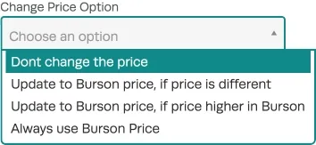 A cropped screenshot of the Change Price Options drop down Menu.