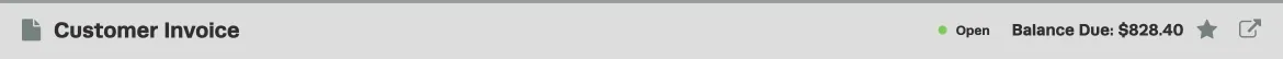 An image of only the title bar of a Workshop Software Customer Invoice. A green dot is shown next to the title Open