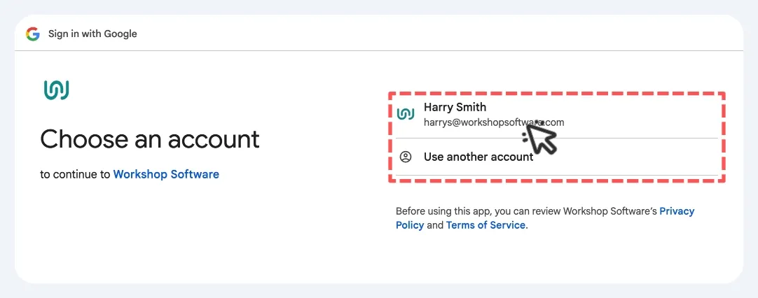 A screenshot of the Sign in with Google account choice card, the list of accounts is highlighted.