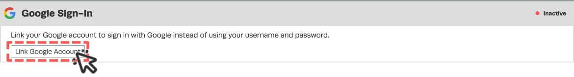 A cropped screenshot of the Google Sign-In card. The Link Google Button is highlighted.