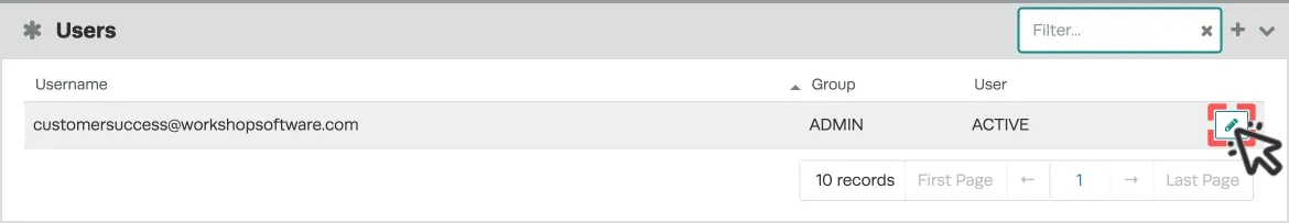 A screenshot of the User List. The Pencil icon is highlighted next to a user.