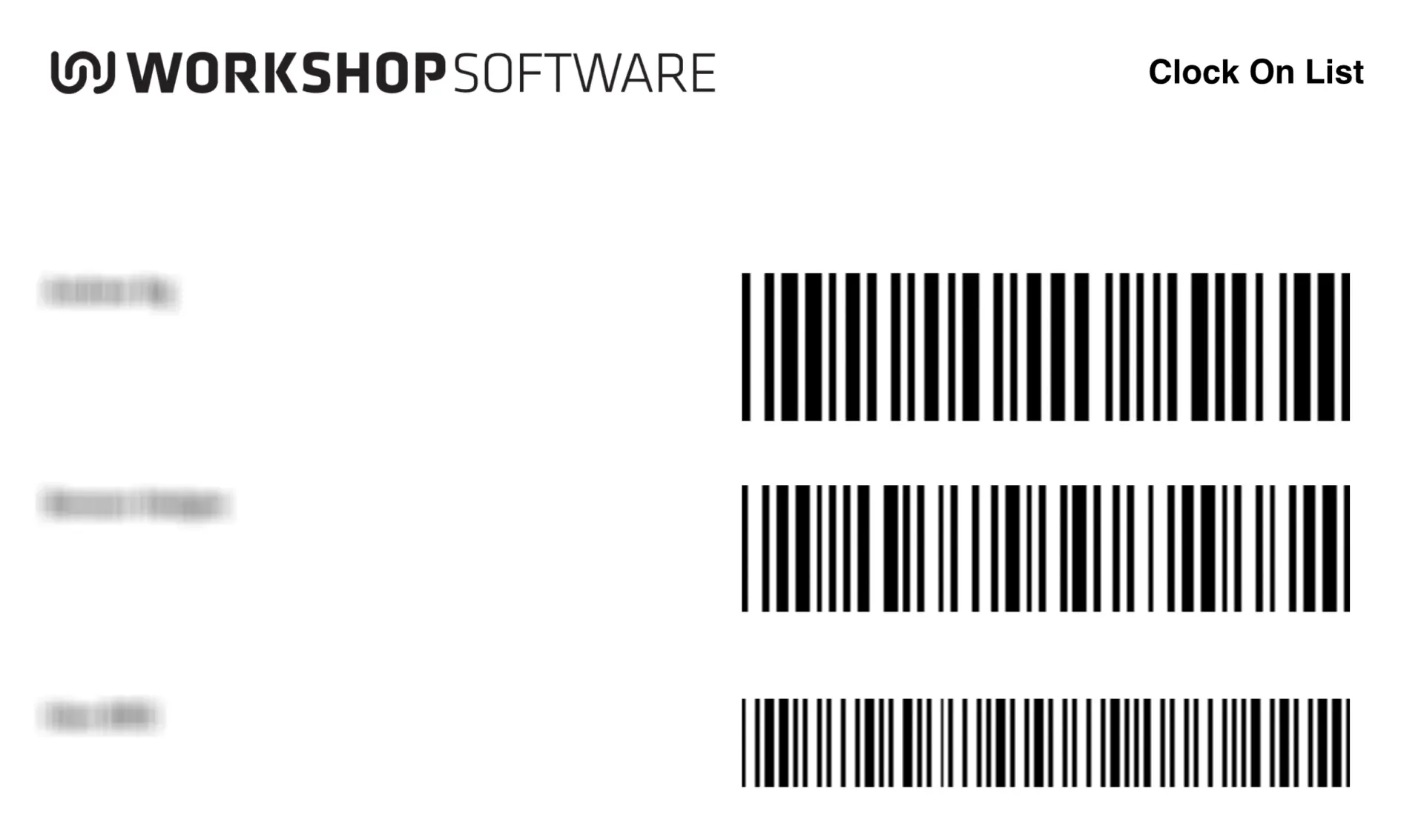 A cropped screenshot of Mechanic Softwares Mechanic Barcodes report showing three mechanic’s barcodes.