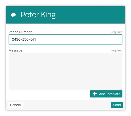 The pop up used to send a single SMS in Workshop Software.