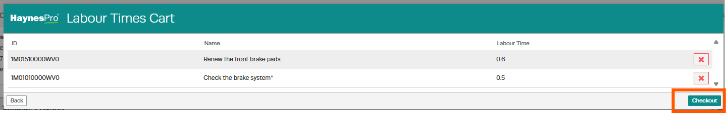 Workshop Software screen showing then click checkout to import them into workshop software