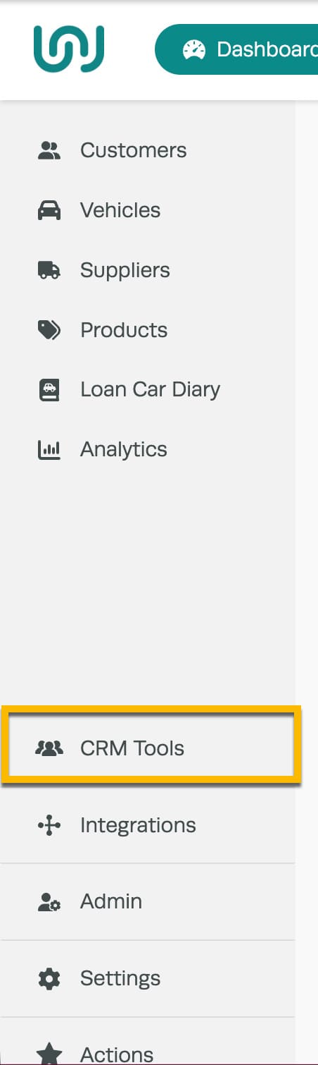 Two-way SMS tools menu in Workshop Software CRM