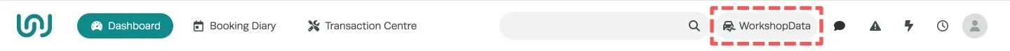 A screenshot of Workshop Software’s top menu bar, the WorkshopData icon is highlighted.