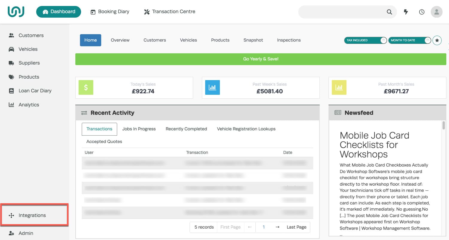 Workshop Software screen showing in workshop software, click on the integrations tab located at the bottom sec…