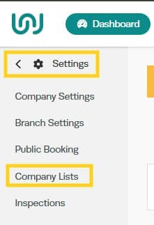Workshop Software screen showing next add capricorn as a payment type by going into settings - company lists