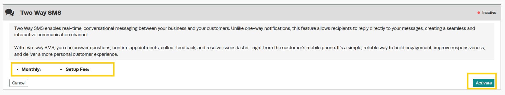 Workshop Software two-way SMS setup — step 3