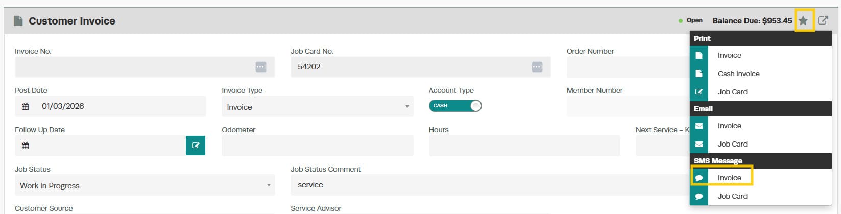 Two-way SMS customer communication in Workshop Software — step 1