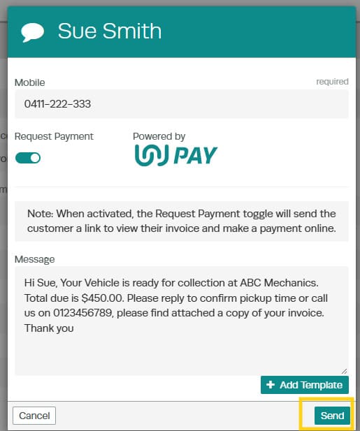 Two-way SMS customer communication in Workshop Software — step 3
