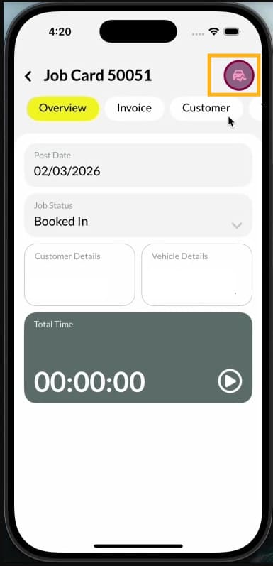Accessing Workshop Software on mobile app — step 1