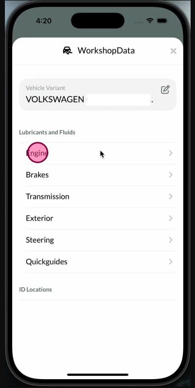 Accessing Workshop Software on mobile app — step 3