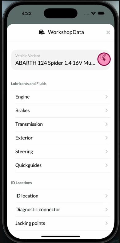 Accessing Workshop Software on mobile app — step 8