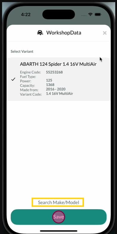 Accessing Workshop Software on mobile app — step 9