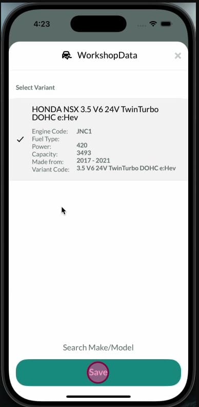 Accessing Workshop Software on mobile app — step 12