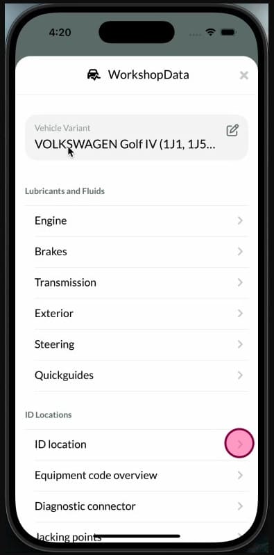 Accessing Workshop Software on mobile app — step 15